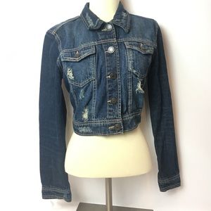 Rue 21 Distressed Dark Wash Denim Jacket